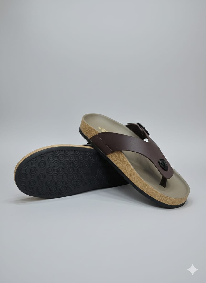 Men’s Comfort Leather Slippers – Brown Cork Sole