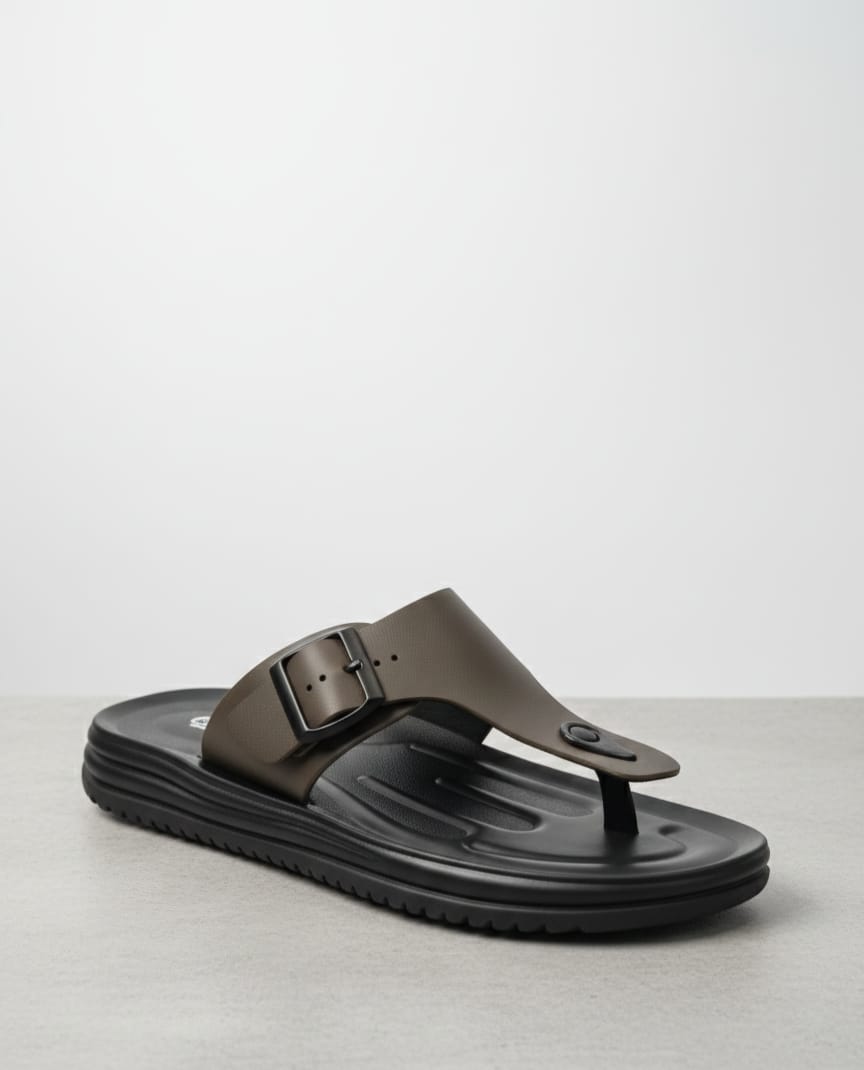Men’s Adjustable Buckle Toe-Ring Sandals with Cushioned Sole – Black